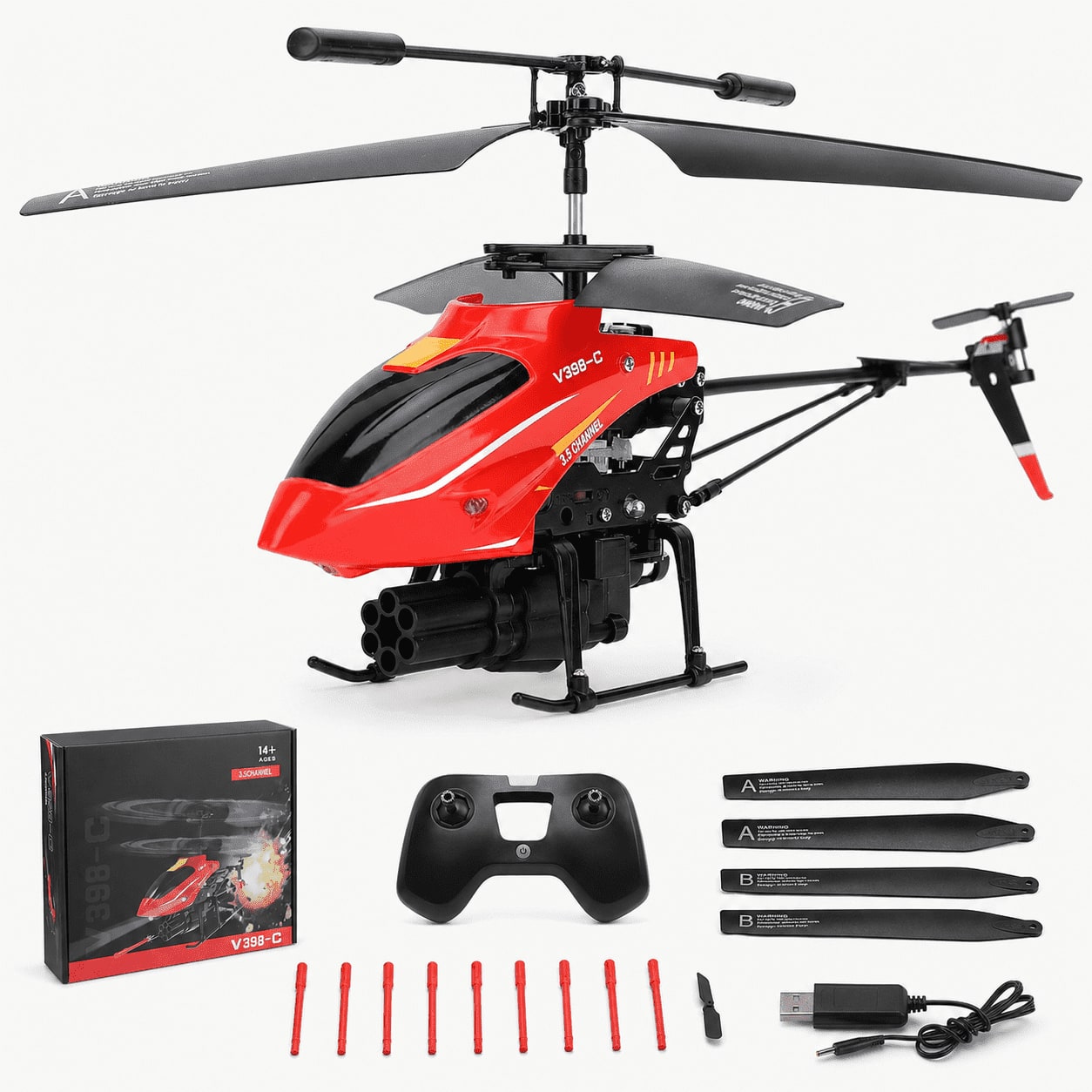 Topteng - Wltoys V398-C RC Airplane Helicopter – 2.4G, 6-Axis Gyro, Altitude Hold, Cool Lights, 12 Min Flight, Fit for Beginners - Red