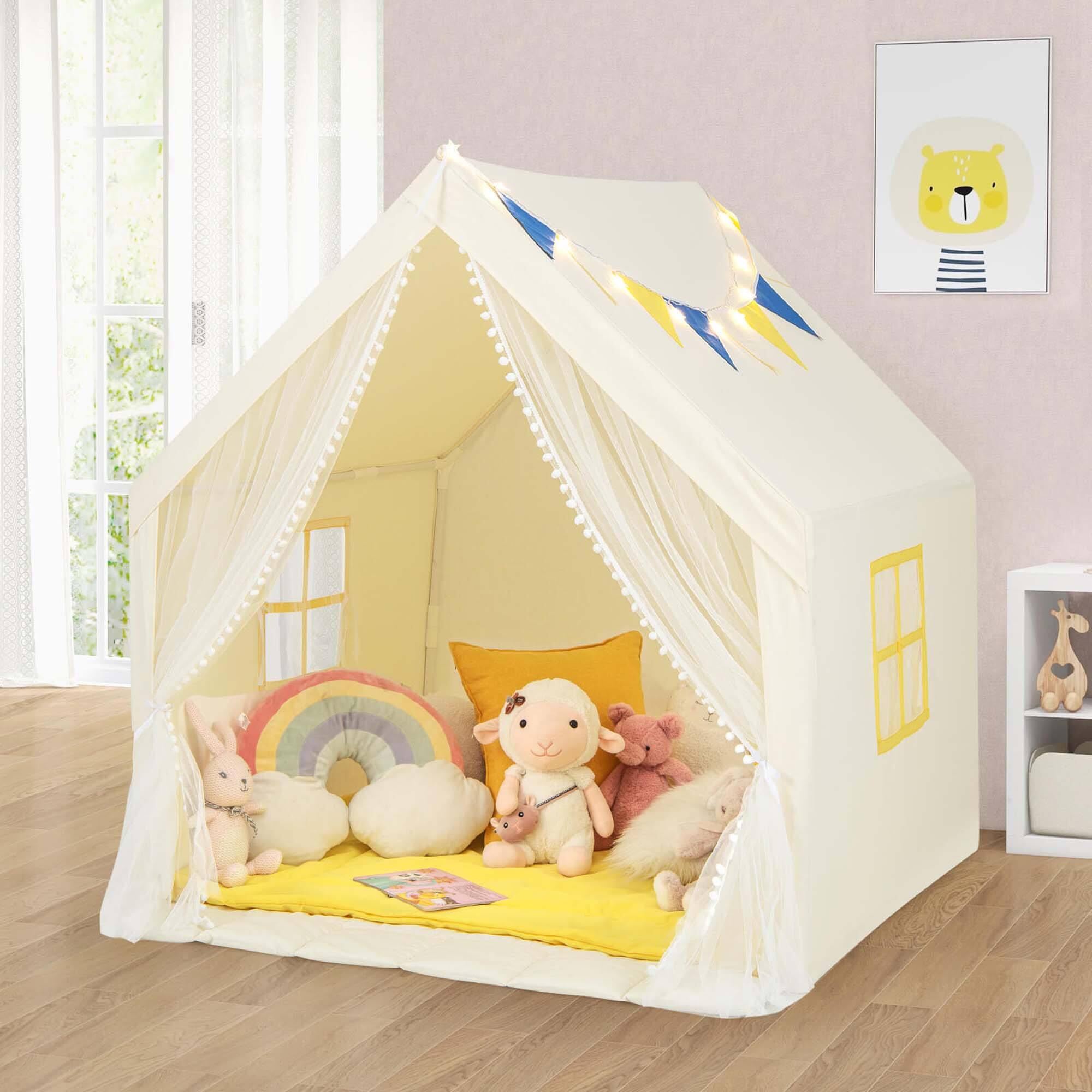 Alt View 1. Costway - Costway Large Play Tent  Kids & Toddlers Playhouse with Washable Cotton Mat, Star Lights - Beige.