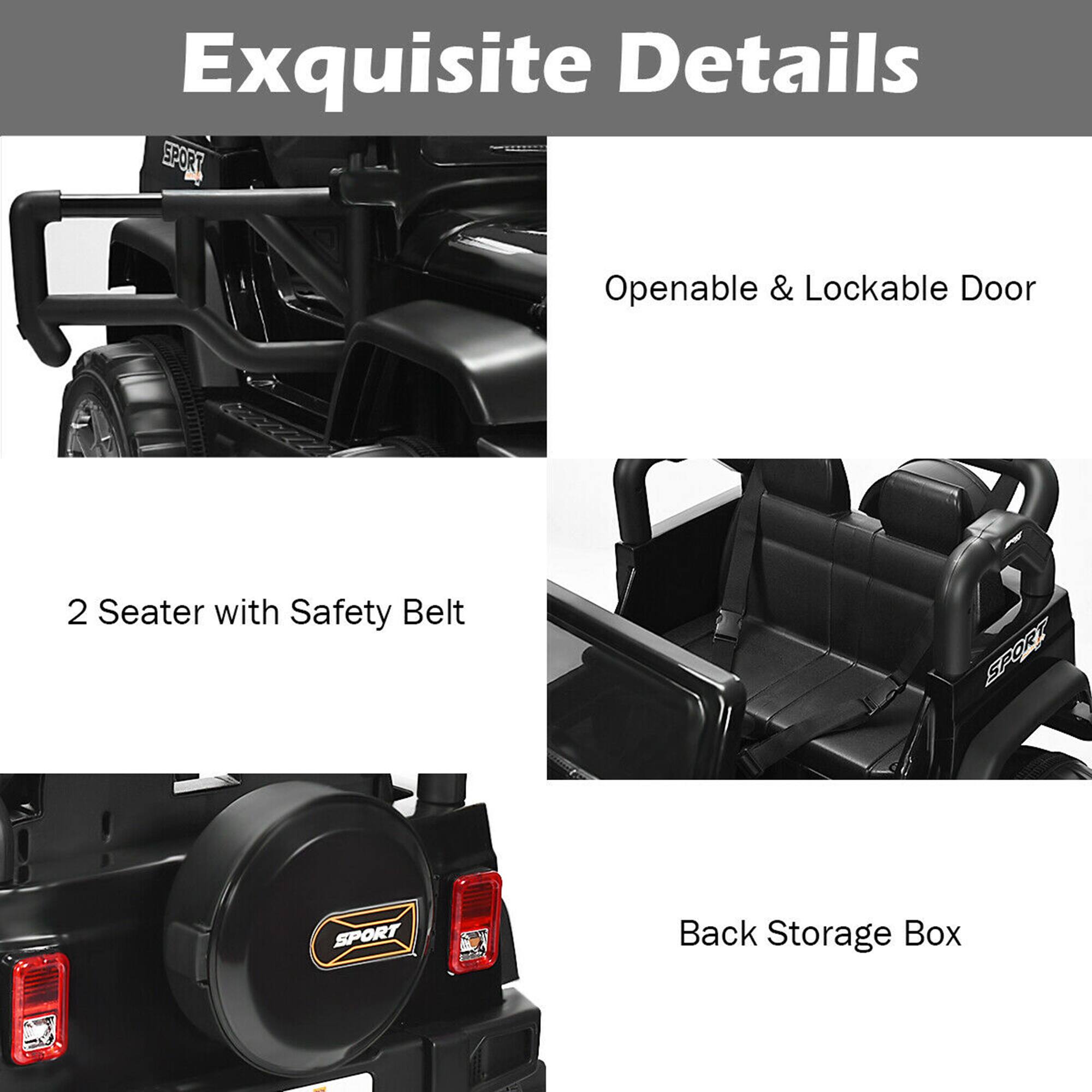Exquisite Details

- Openable & Lockable Door
- 2 Seater with Safety Belt
- Back Storage Box