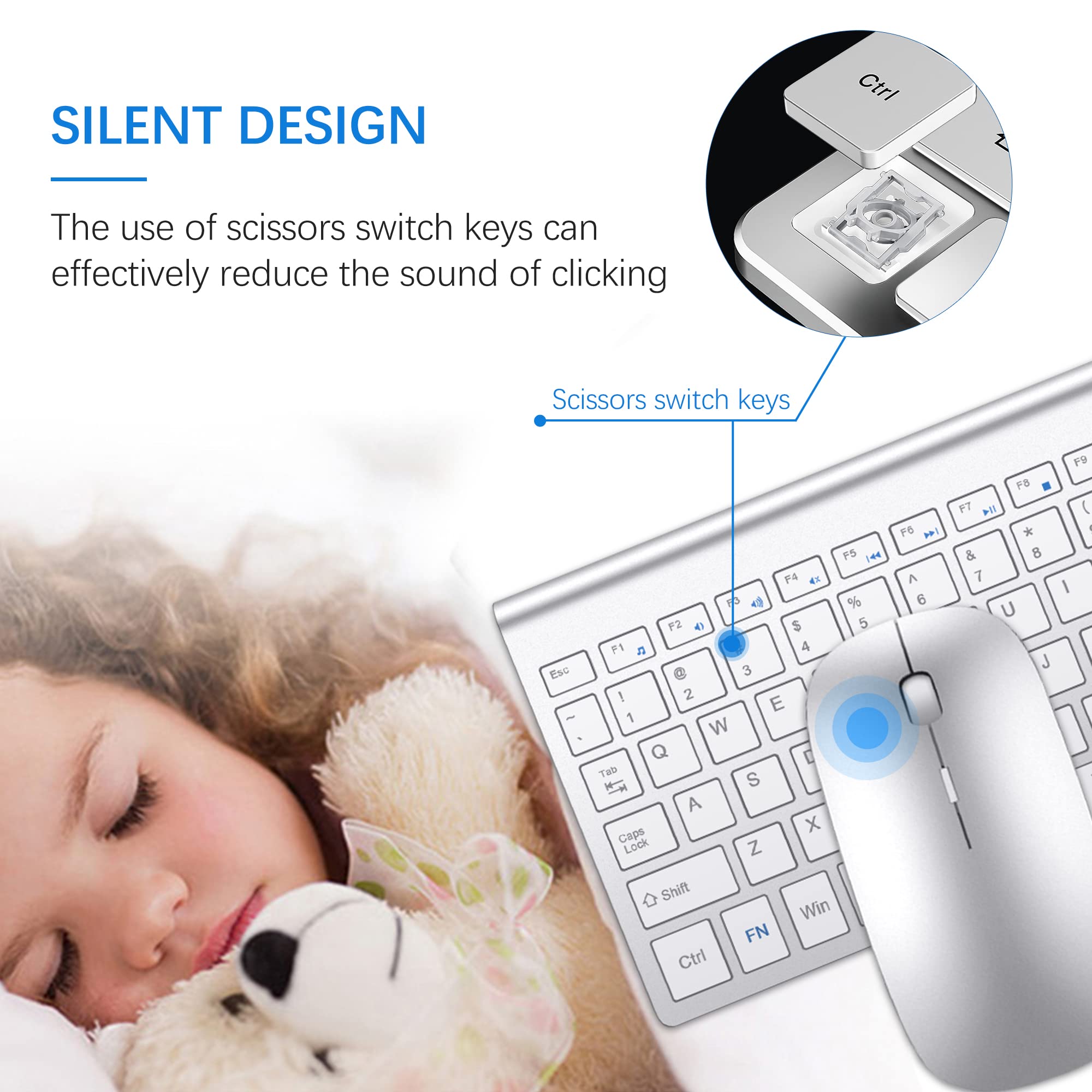 SILENT DESIGN

The use of scissors switch keys can effectively reduce the sound of clicking

Scissors switch keys