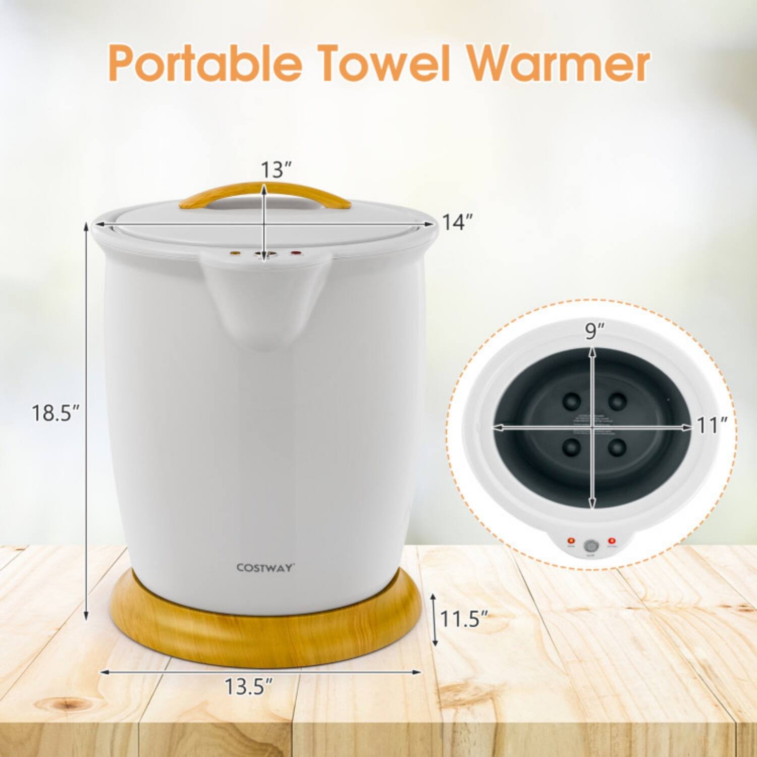 Portable Towel Warmer  
13" x 14" x 18.5" x 11.5" x 13.5"  
COSTWAY  
9" x 11"