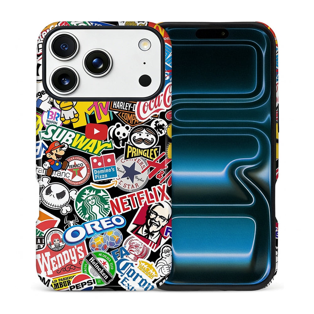 Finnhomy - Smartphone Case for iPhone 17 Pro - Stickers Bomb 1 Design 2 Layer Military Protection Anti Slip Grip - Stickers Bomb 1 for iPhone 17 Pro