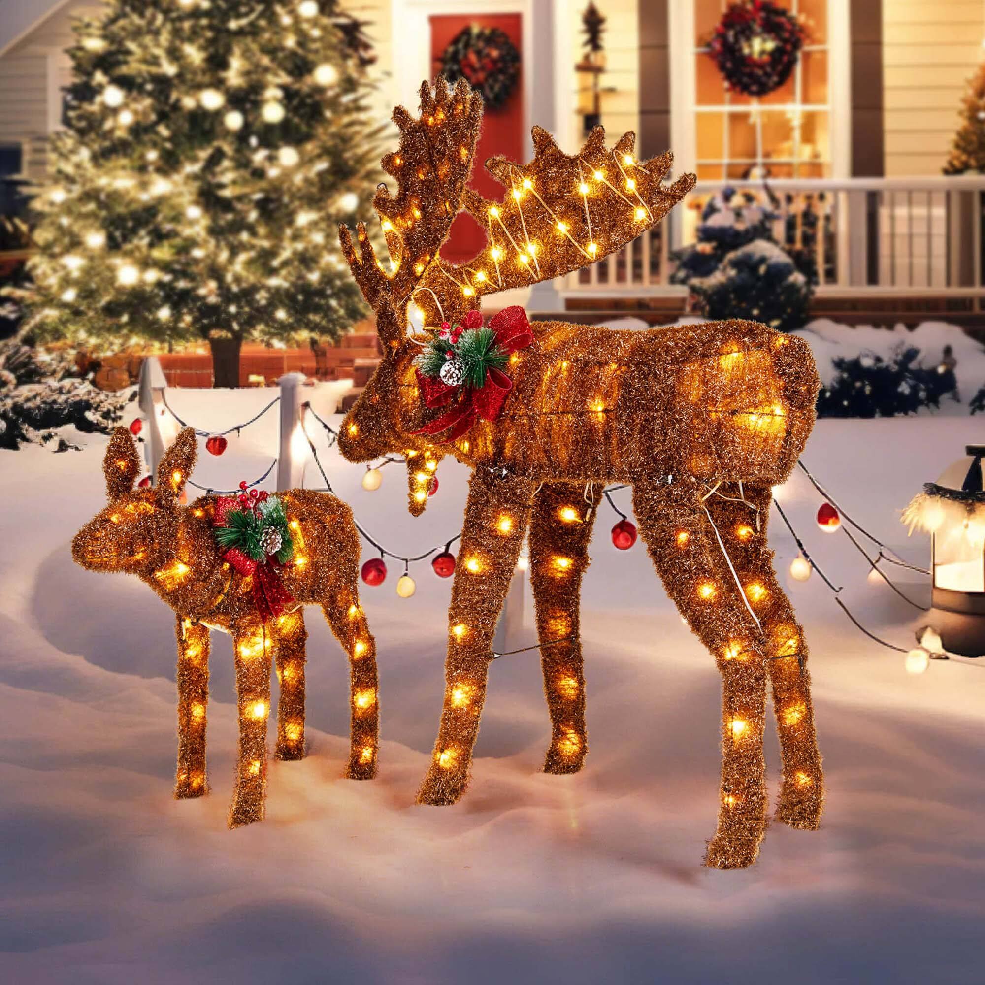 Alt View 3. Costway - Costway 2 PCS Lighted Moose Family Light-up Xmas Deer Decorations with 170 LED Lights - Brown.