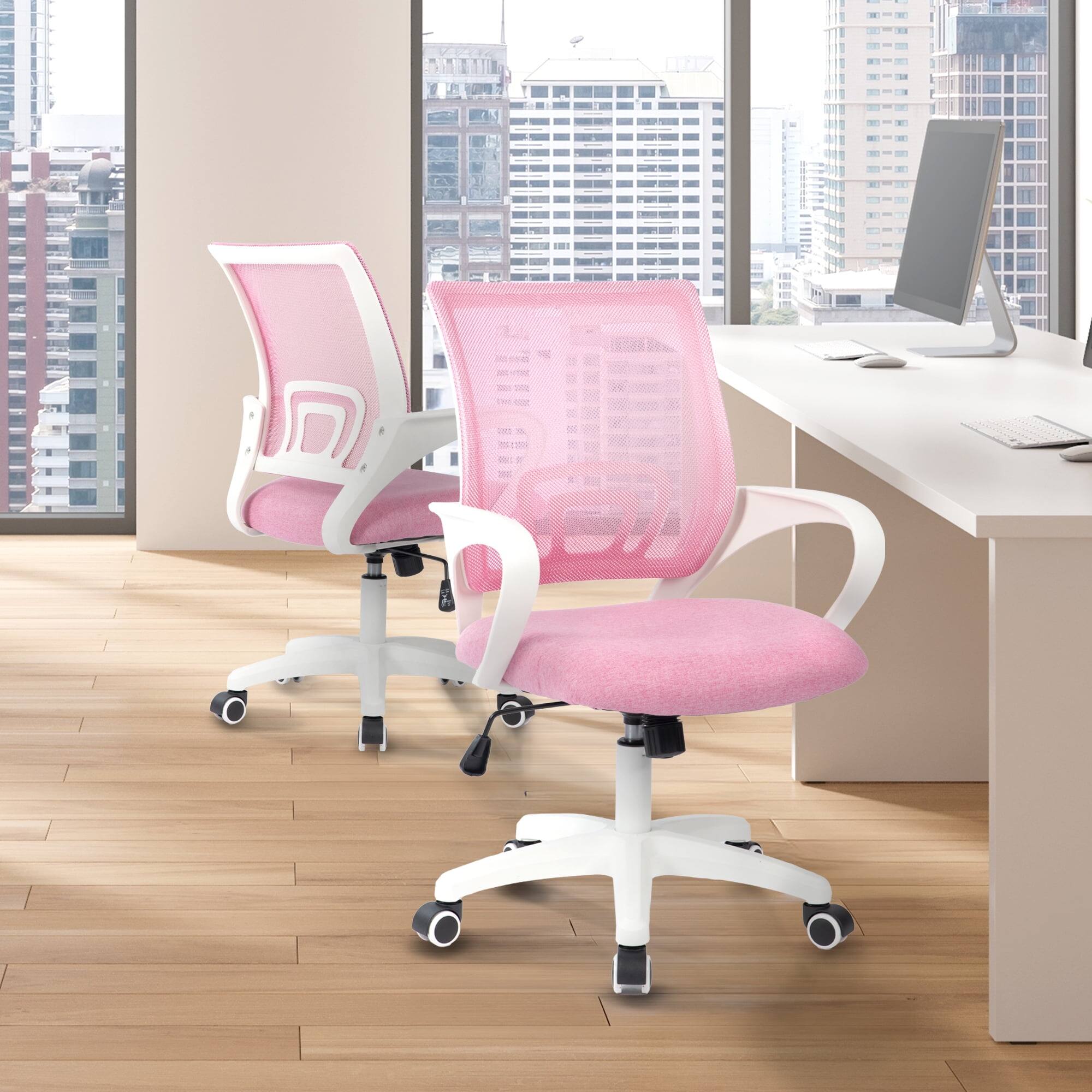 Back. Neo Chair - Office Desk Computer Chair Ergonomic Mesh Gaming Mid Back Seat with Comfy Lumbar Support Adjustable Height Swivel - Pink.
