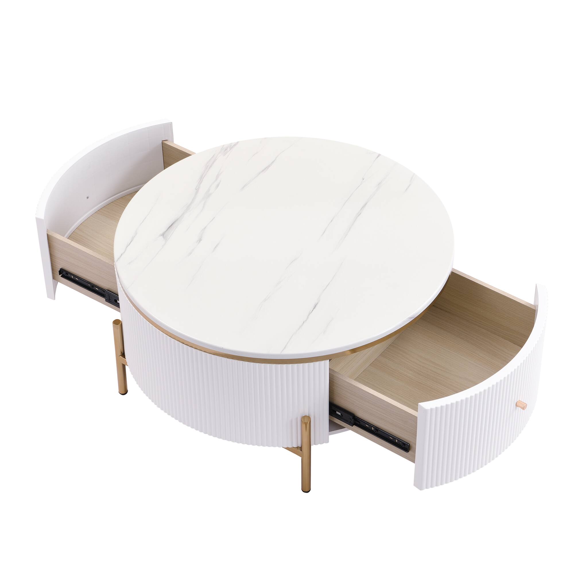 Alt View 5. GOODSILO - Contemporary Round Coffee Table with Dual Large Drawers for Enhanced Living Room Storage and Style - White.