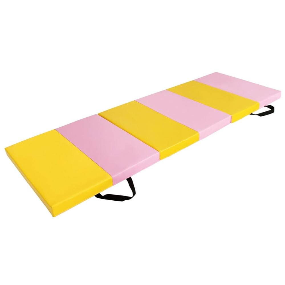 Angle. Pefilos - 6 Feet x 2 Feet x 2.5 Inch 3-Fold Gymnastics Tumbling Fitness Mat, Folding Thick Exercise with Carrying Handles for MMA - Pink.