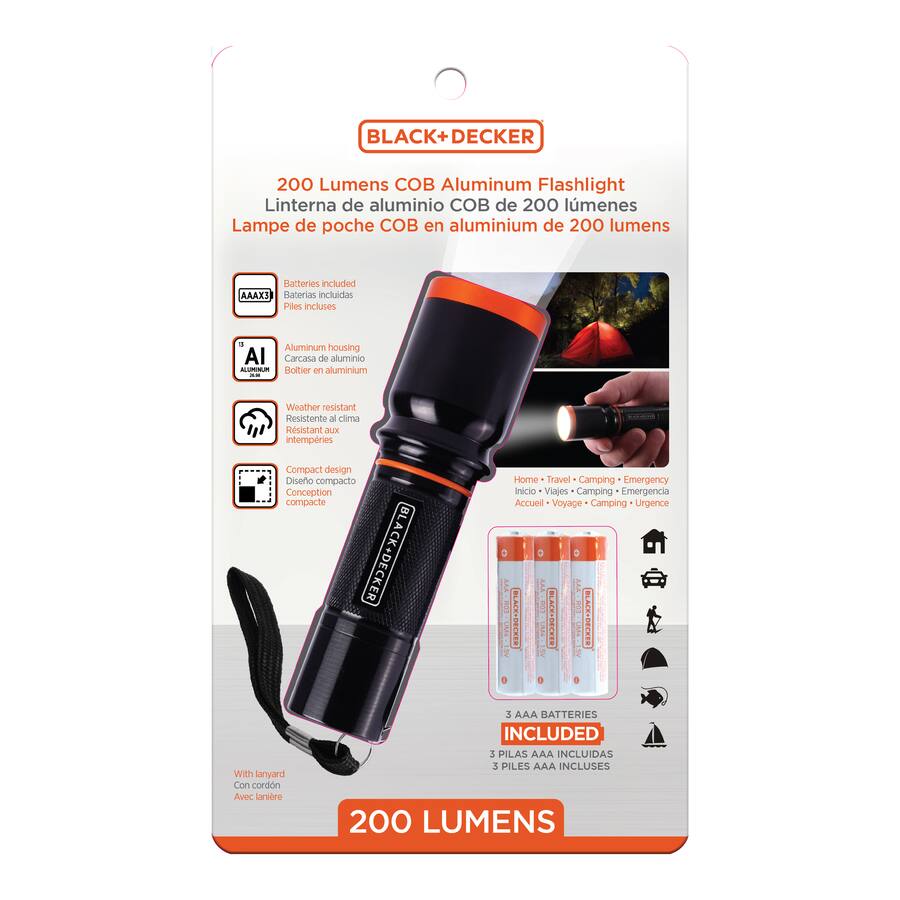 Moveable Free Cordon Black+Decker 200 Lumen COB LED Aluminum Flashlight, Compact Weather ...