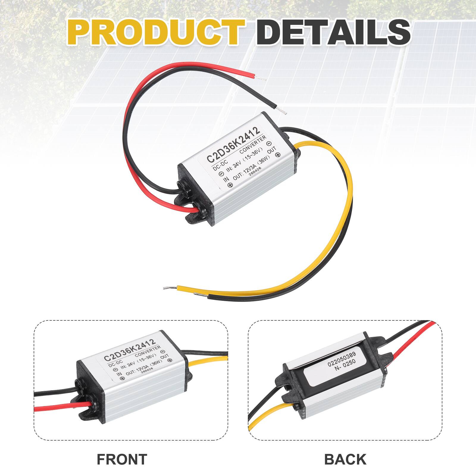 PRODUCT DETAILS

C2D36K2412 CONVERTER (15-36V) DC-DC 24V IN 12V3A (30W) OUT

FRONT

BACK