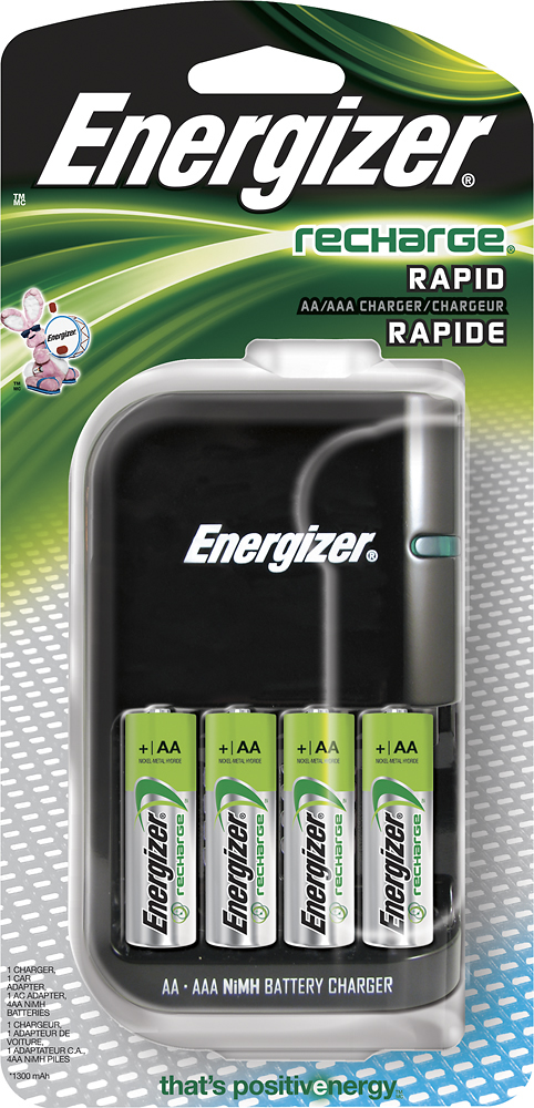 Energizer Rechargeable AA and AAA Battery Charger Includes 4 AA NiMH  1300mAh Rechargeable Batteries with Battery Case 