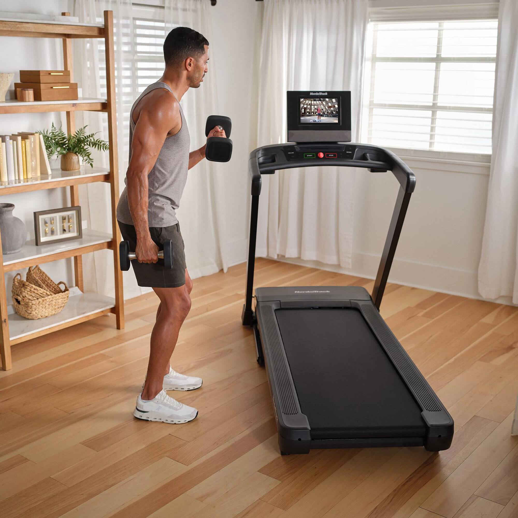 Alt View 8. NordicTrack - NordicTrack T Series 10 Treadmill with 10" Tilting Touchscreen and Compact Design - Black.