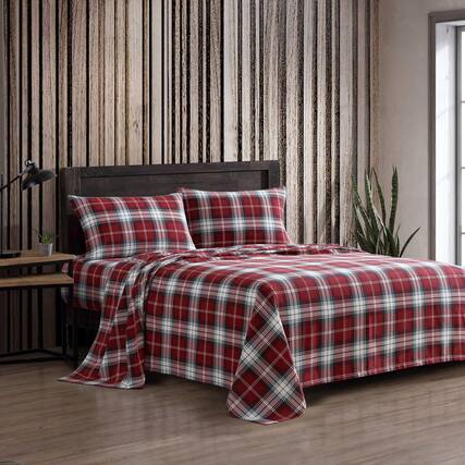 Front. NICHOLAS KLEIN - - Full Sheets Cotton Flannel Bedding Set Brushed For Extra Softness Cozy Home Decor edgewood Plaid Full - Heartland Plaid Red Twin.