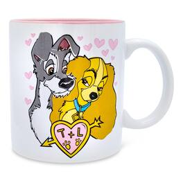 Disney - Lady and the Tramp Doodle Sketch Hearts Ceramic Mug | Holds 20 Ounces - Brown