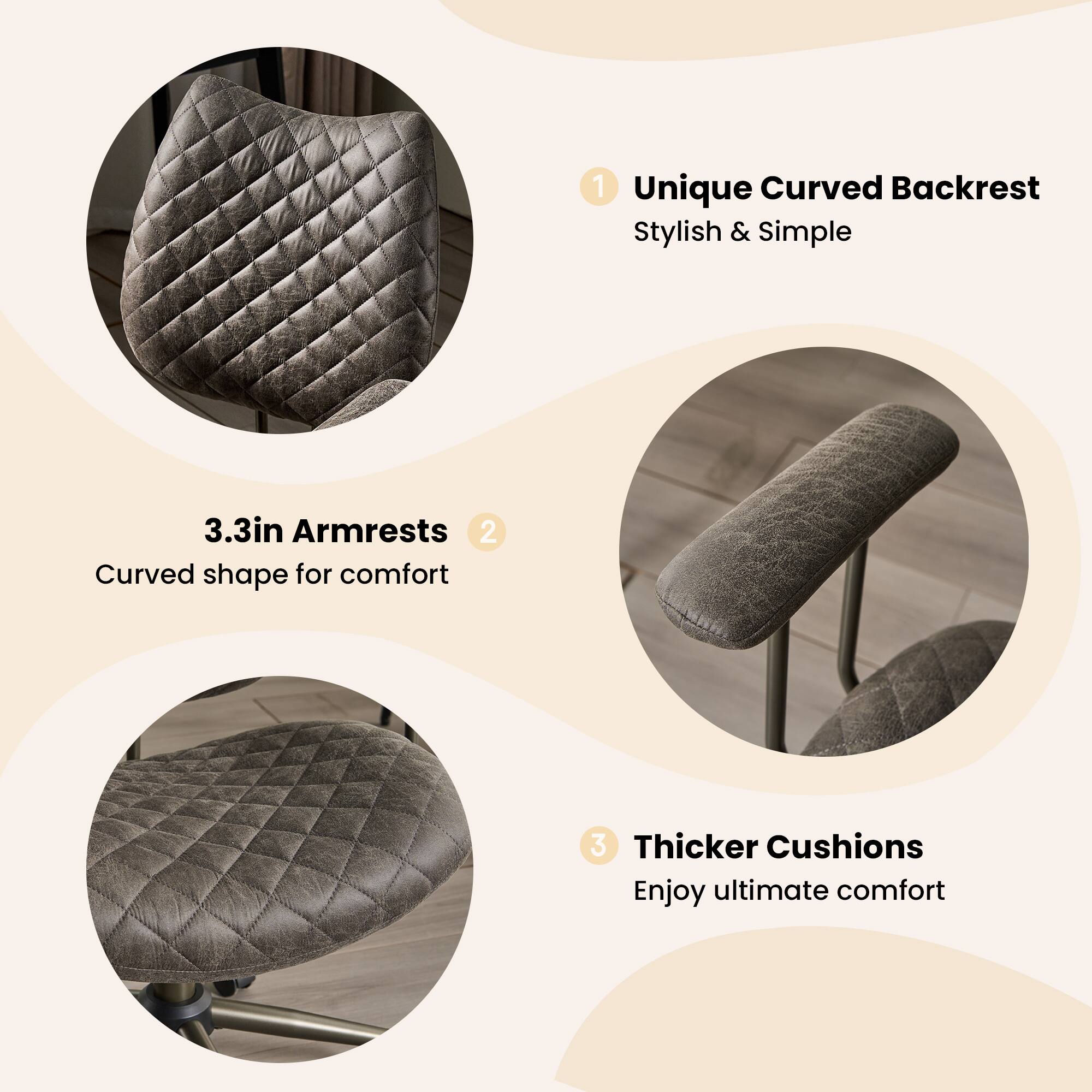 1. Unique Curved Backrest  
   Stylish & Simple

2. 3.3in Armrests  
   Curved shape for comfort

3. Thicker Cushions  
   Enjoy ultimate comfort