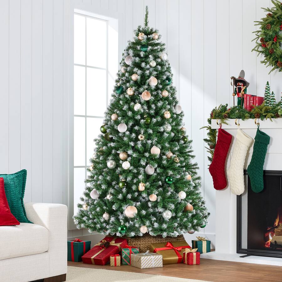 Best Choice Products Artificial Frosted Christmas Tree, 7.5ft Premium ...
