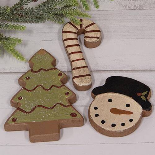 Angle. BreeBe - 3/Set Snowman Candy Cane & Tree Wooden Christmas Cookies - Multicolor.