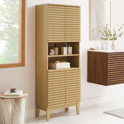 Front. Modway - Render Tall Bathroom Storage Cabinet by Modway - Oak.