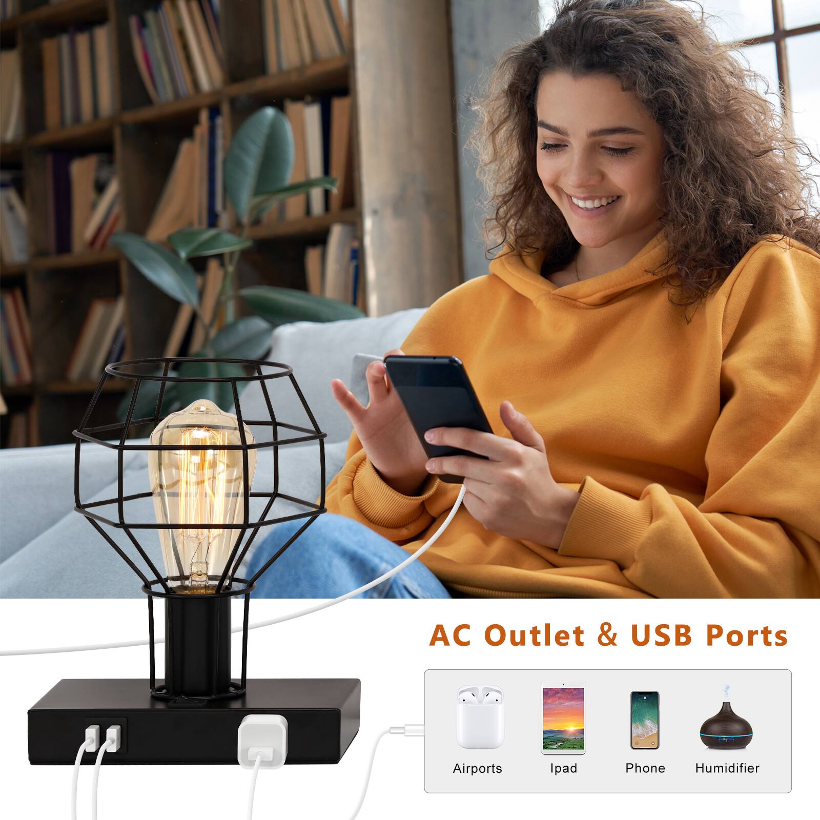 AC Outlet & USB Ports

Airpods  
Ipad  
Phone  
Humidifier