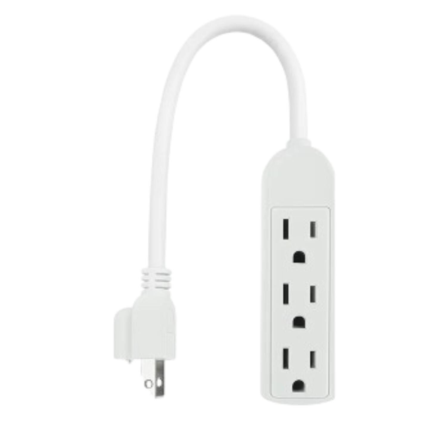 Angle. Home Collection - 2 Pack Multi Plug Extension Cord 3 Outlet Power Strip with Grounded Adapter - White.