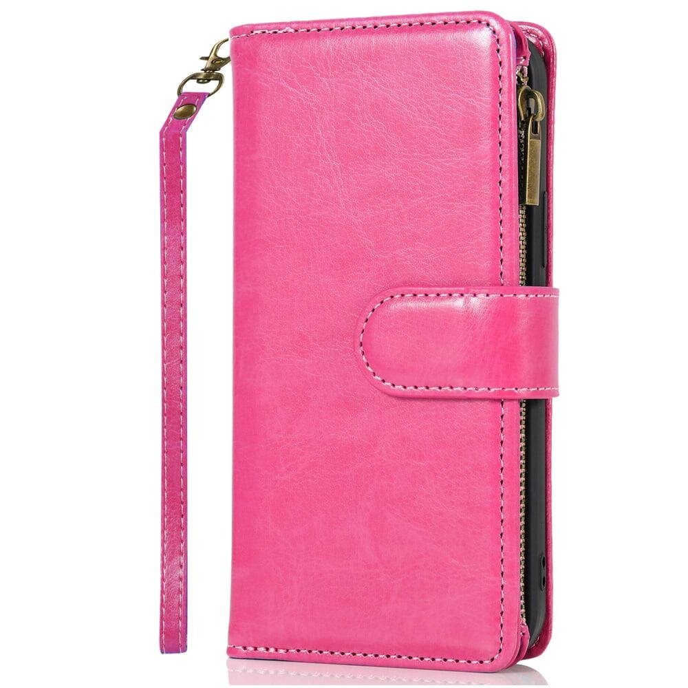Back. TJS - Phone Case for Samsung Galaxy A17 5G, Luxury Wallet Card ID Zipper Money Holder Cover (Pink) - Pink.