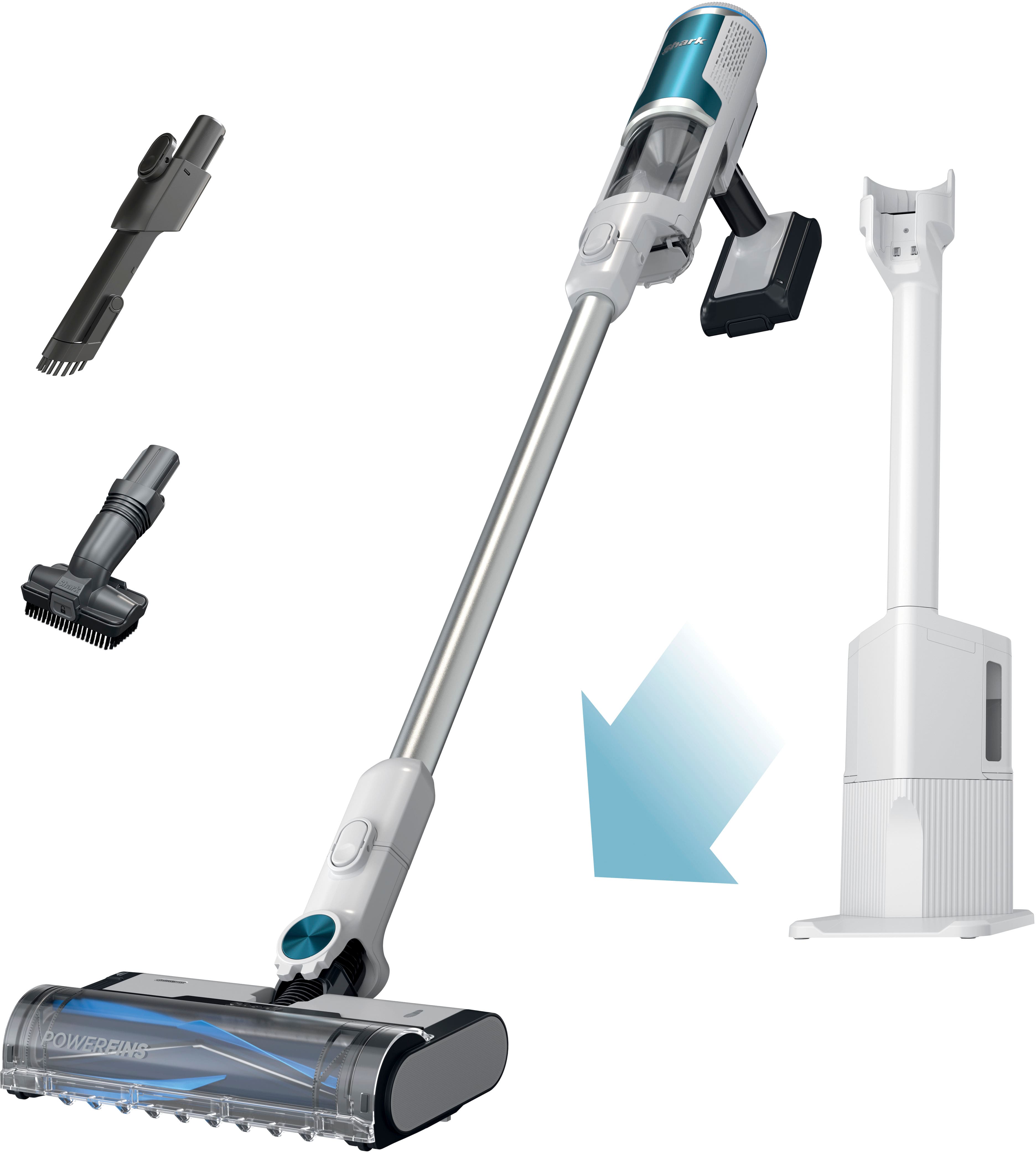 Front. Shark - Clean & Empty, Cordless Stick Vacuum with 1.3L Auto-Empty System, HEPA, 40 Min Runtime - White.