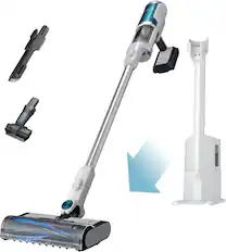 Front. Shark - Clean & Empty, Cordless Stick Vacuum with 1.3L Auto-Empty System, HEPA, Up tp 40 Min Runtime - White.