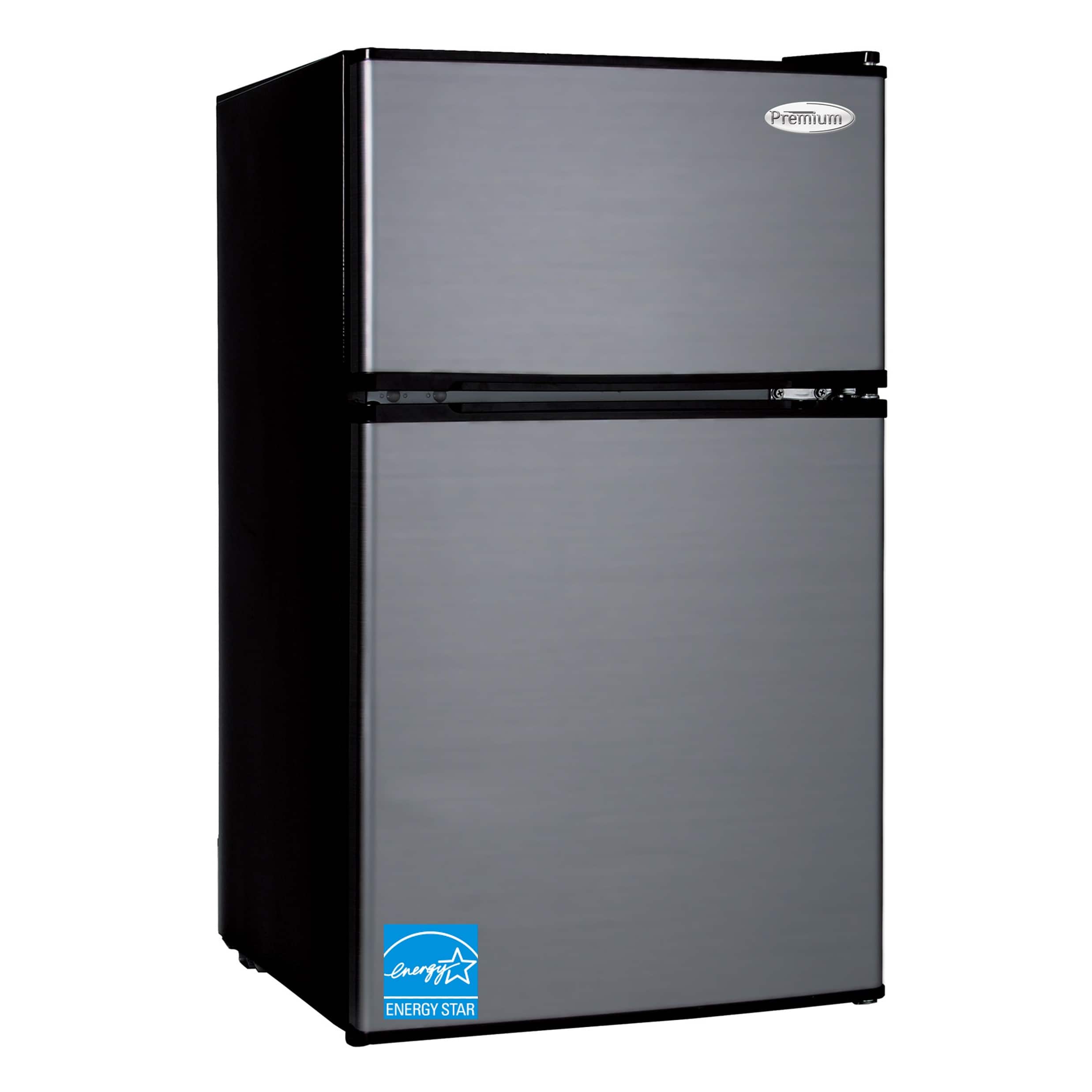 Premium Levella - 3.1 CuFt Manual Defrost Top Freezer Mini Refrigerator with Can Storage - Black Stainless Steel