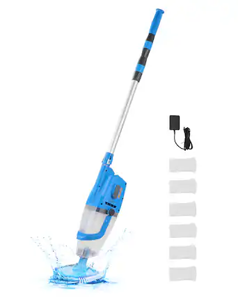 Front. VEVOR - Pool Vacuum, 26 GPM Handheld Cordless Hot Tub Vacuum with Extension Pole, for Deep Cleaning & Strong Suction - Blue.