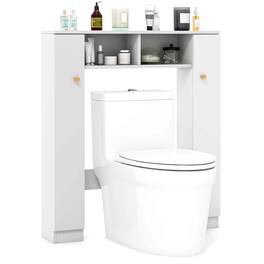 Costway - Over The Toilet Storage Cabinet Double Door Bathroom Toilet Storage Organizer White - White