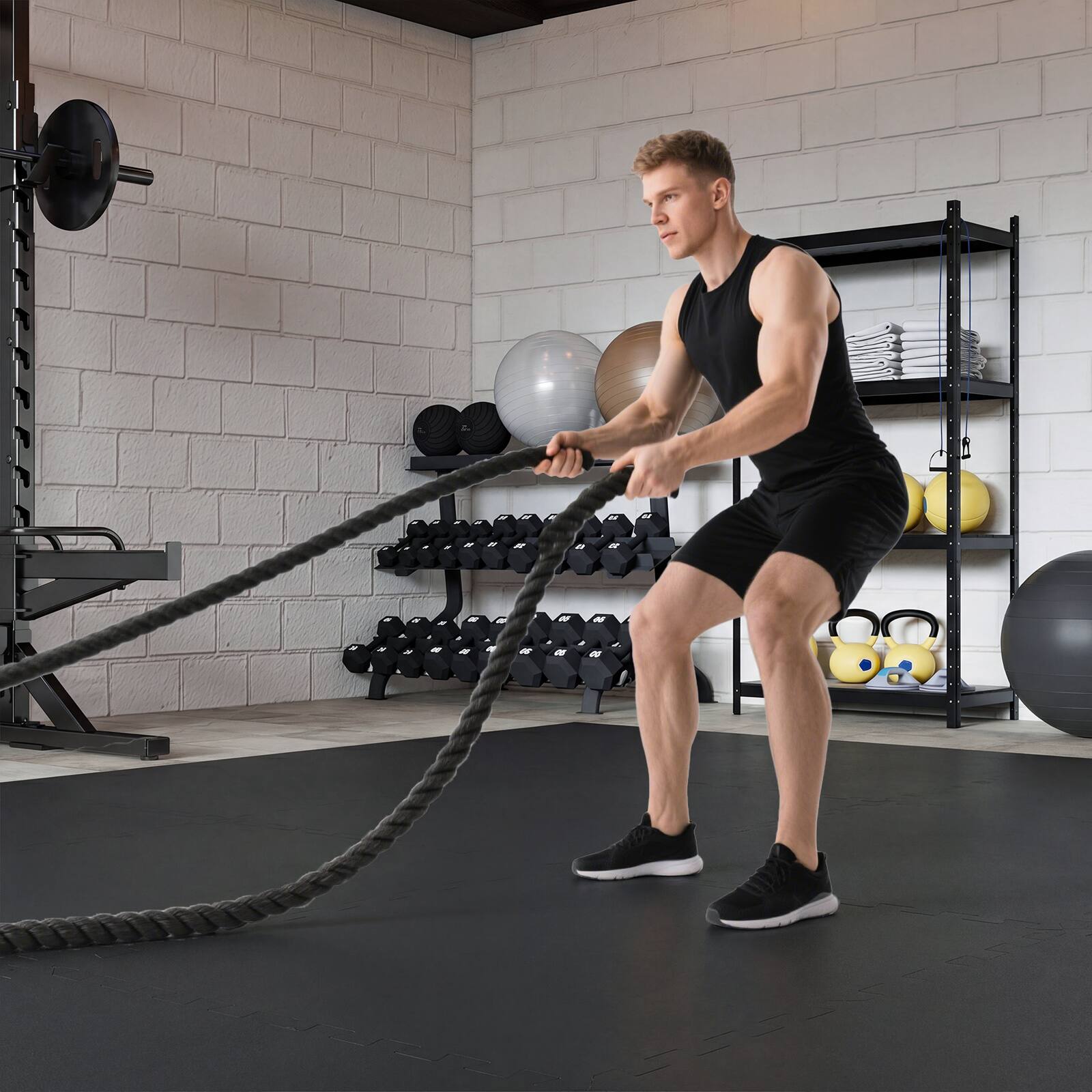 Alt View 1. Costway - Costway 0.79" Thick Gym Flooring, 12 Pcs Exercise Equipment Workout Mats with Rubber Top - Black.
