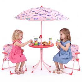 Gymax - Kids Picnic Table Outdoor Table&Chair Set 2 Folding Chairs&Adjustable Umbrella - Pink