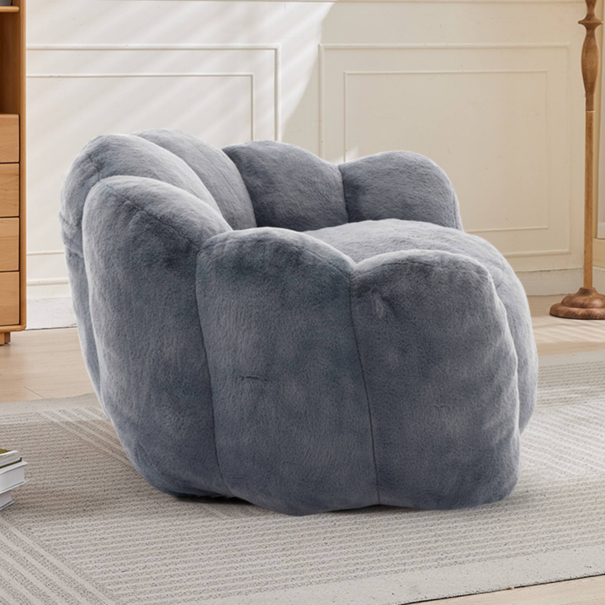Alt View 1. GOODSILO - Lotus Style Compression Sofa Bean Bag Chair with Pull Ring for Easy Mobility and No Assembly Required - Gray.