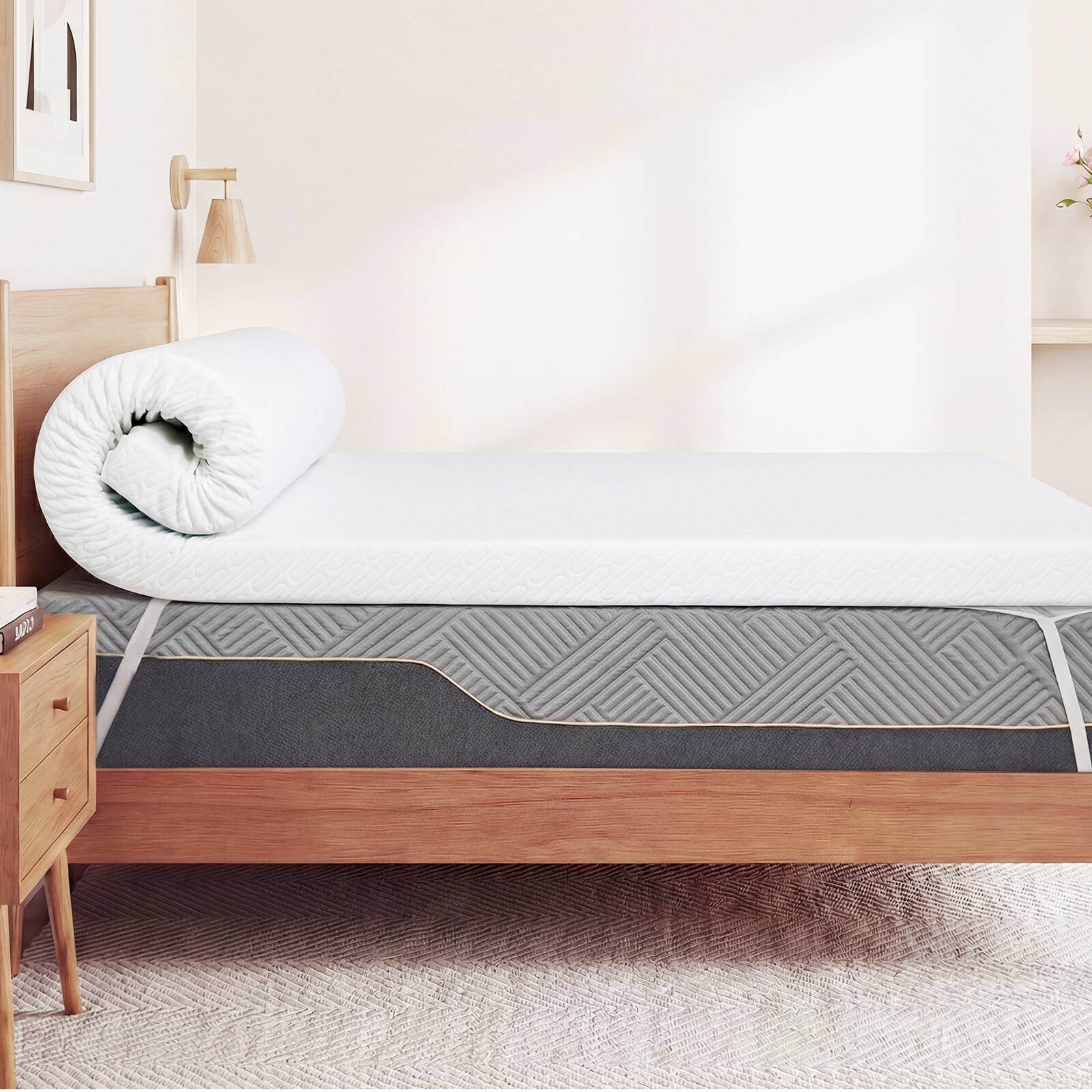 Alt View 4. Dyonery - Dyonery 3" Memory Foam Support Mattress Topper , Ventilated High Density Pad for Back Pain, with Removable Soft Cover - White.