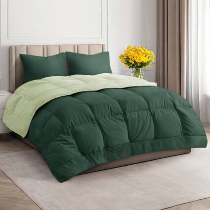 Front. CGK Linens - Premium All-Season Down Alternative Comforter - Fluffy Oversized Duvet Insert - California king - Emerald/Light Sage Green.