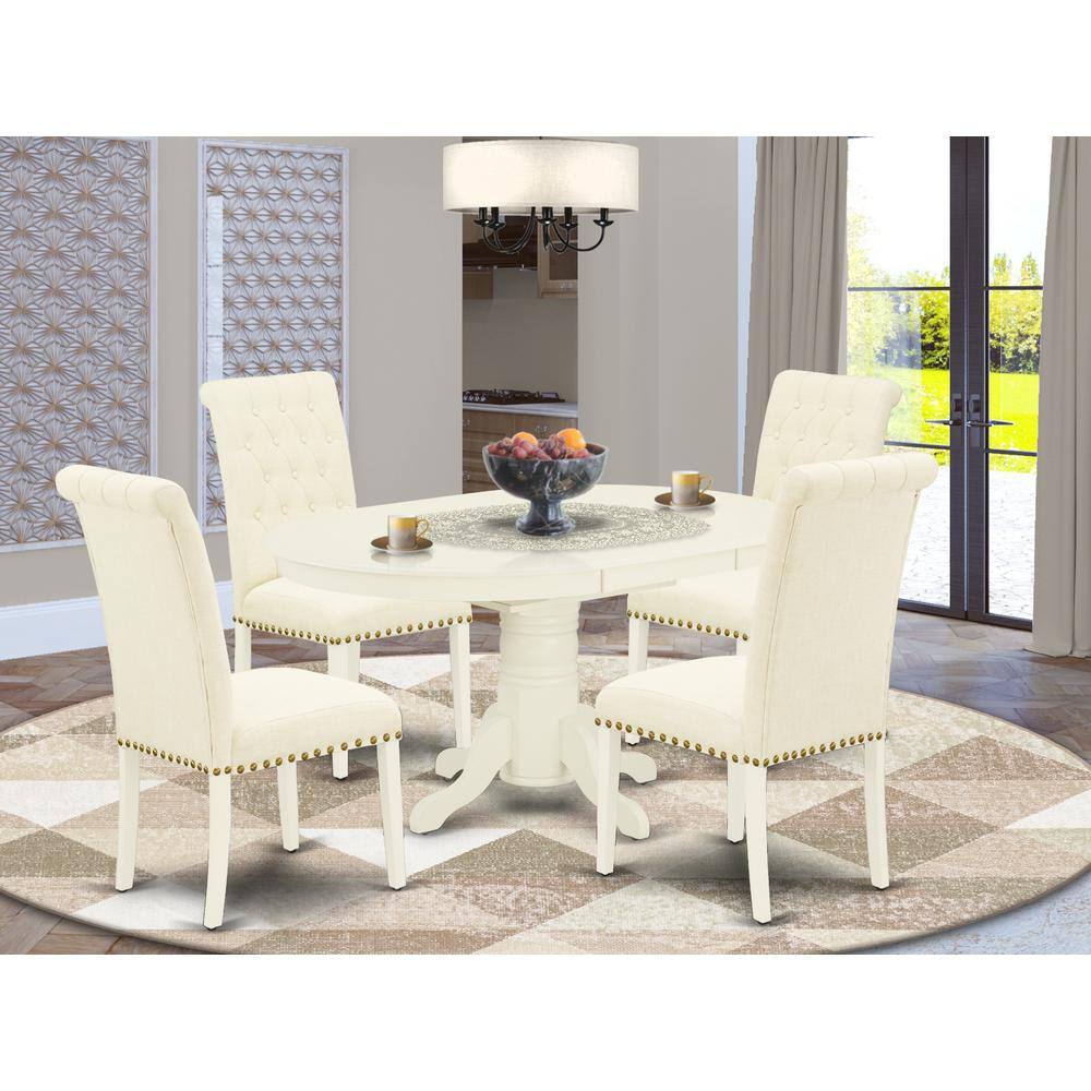 Left. East West Furniture - Dining Room Set Linen White - Brown.