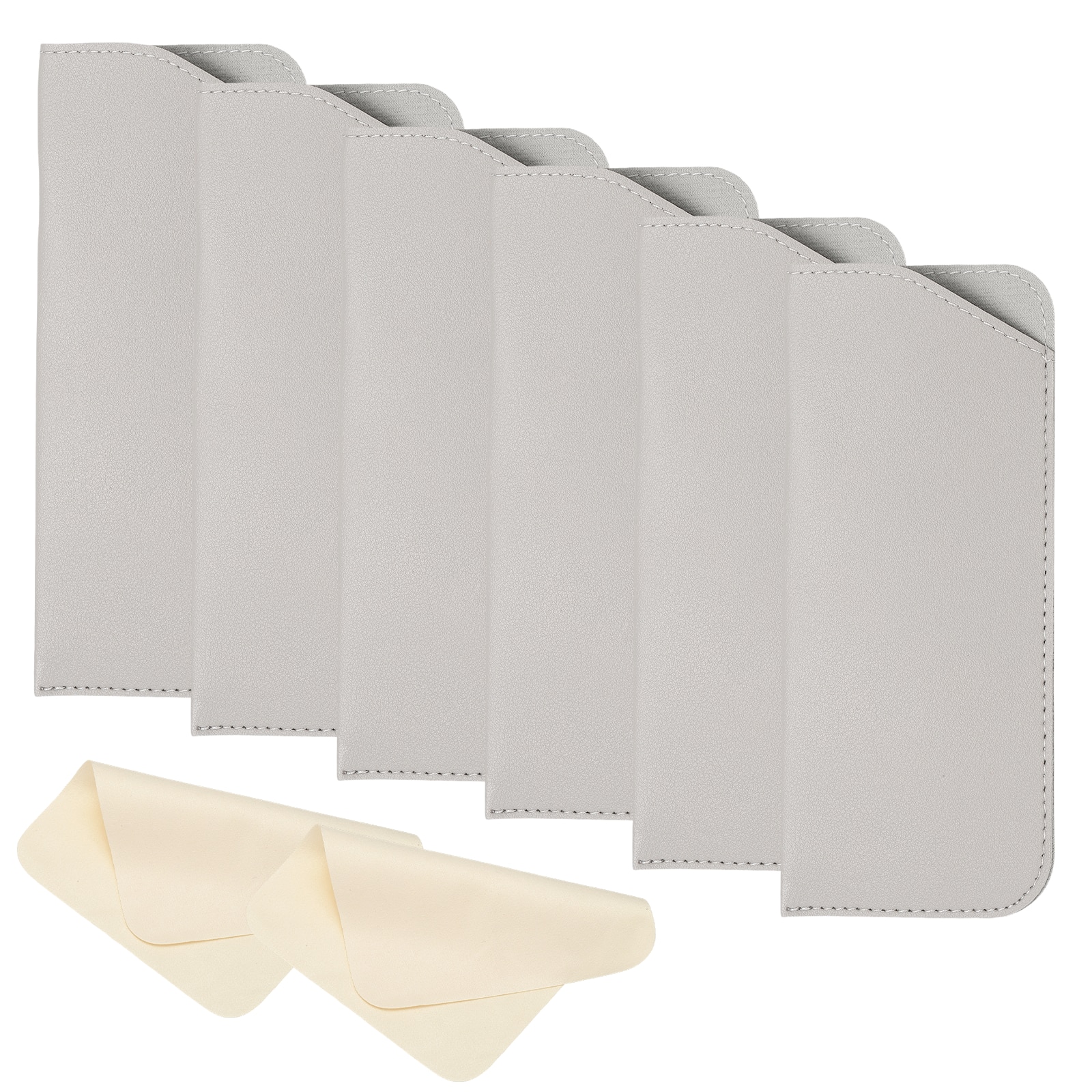 "Unique Bargains - 6pcs Leather Eyeglass Case 3x6.9"" Sleeve Pouch with 2 Cleaning Cloths for Eyewear - Gray" price history on PriceWatchPro