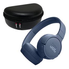 JBL - Tune 670NC Wireless On Ear Noise Cancelling Headphone with gSport Carbon Fiber Case - Blue