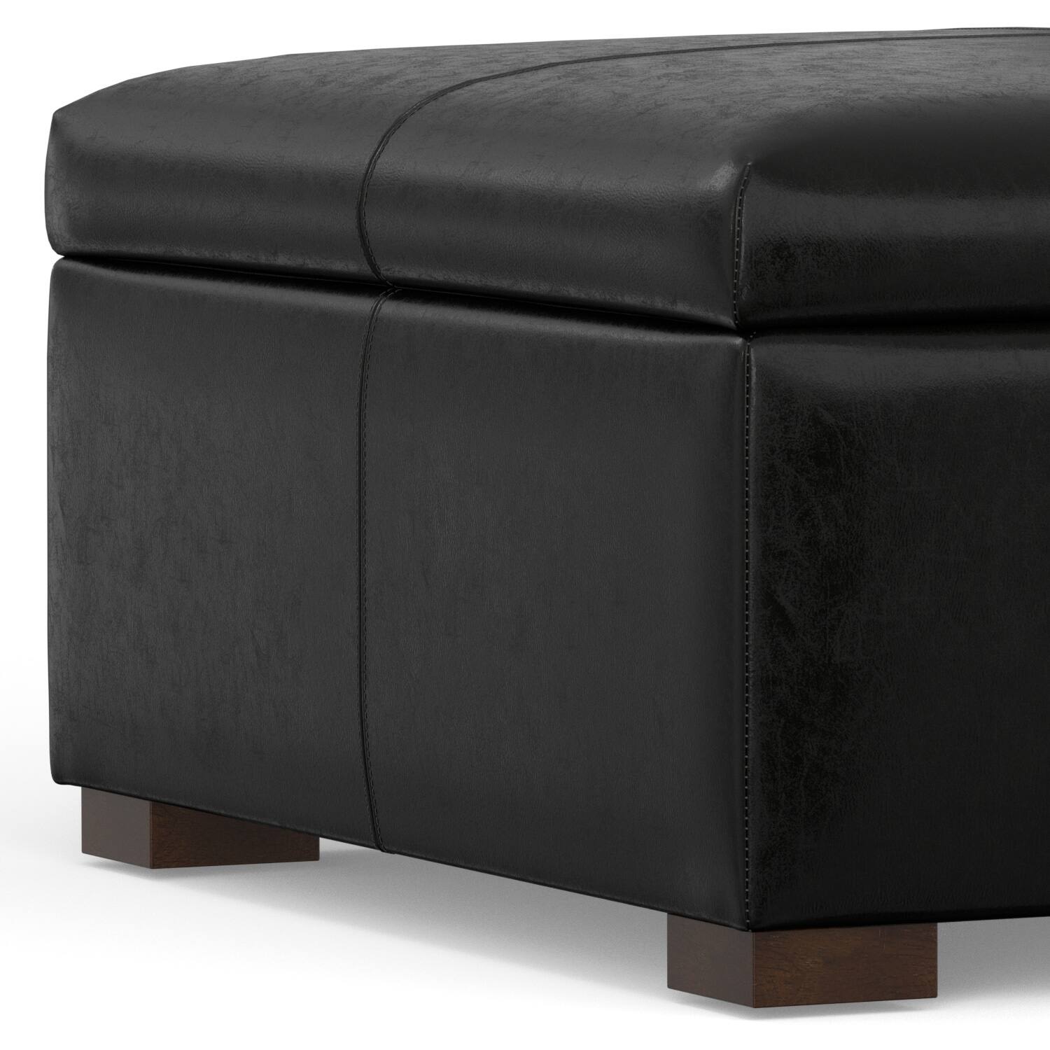 Alt View 5. Simpli Home - Gabbie 36 inch Wide Square Coffee Table Storage Ottoman in Midnight Black PU Vegan Leather - Midnight Black.