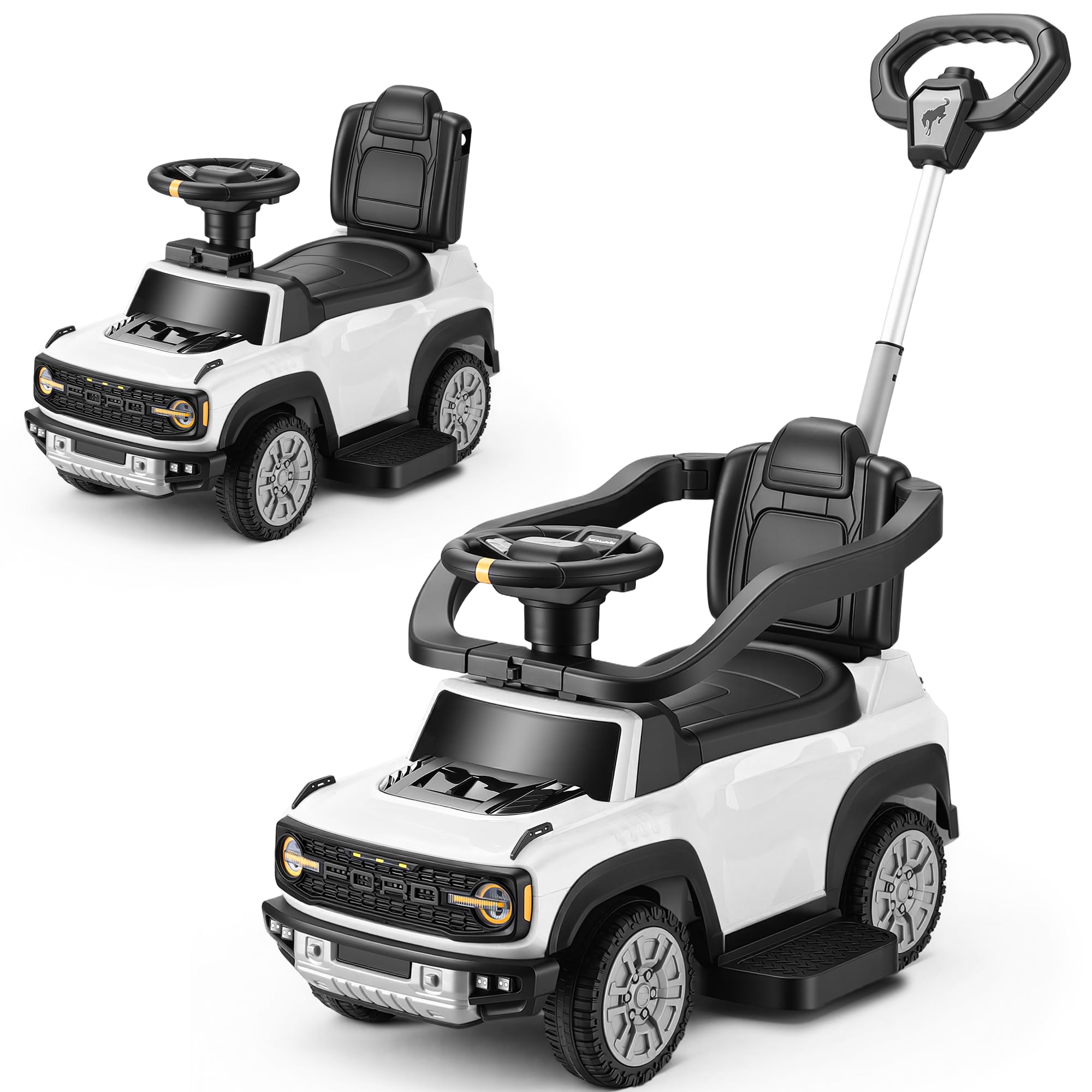 Front. FIRST RIDE ON - 3-in-1 Toddler Push Car, Licensed Ford Bronco Raptor Kids Push Car for Toddlers 1-3 w/Handle, Ride on Toy for Boys.