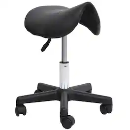 Homcom - Rolling Saddle Stool: Swivel Salon Chair Faux Leather w/Adjustable Height Wheels for Spa, Salon, Office - Black