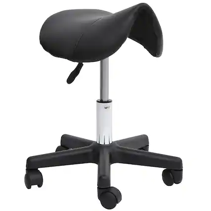 Front. Homcom - Rolling Saddle Stool: Swivel Salon Chair Faux Leather w/Adjustable Height Wheels for Spa, Salon, Office - Black.