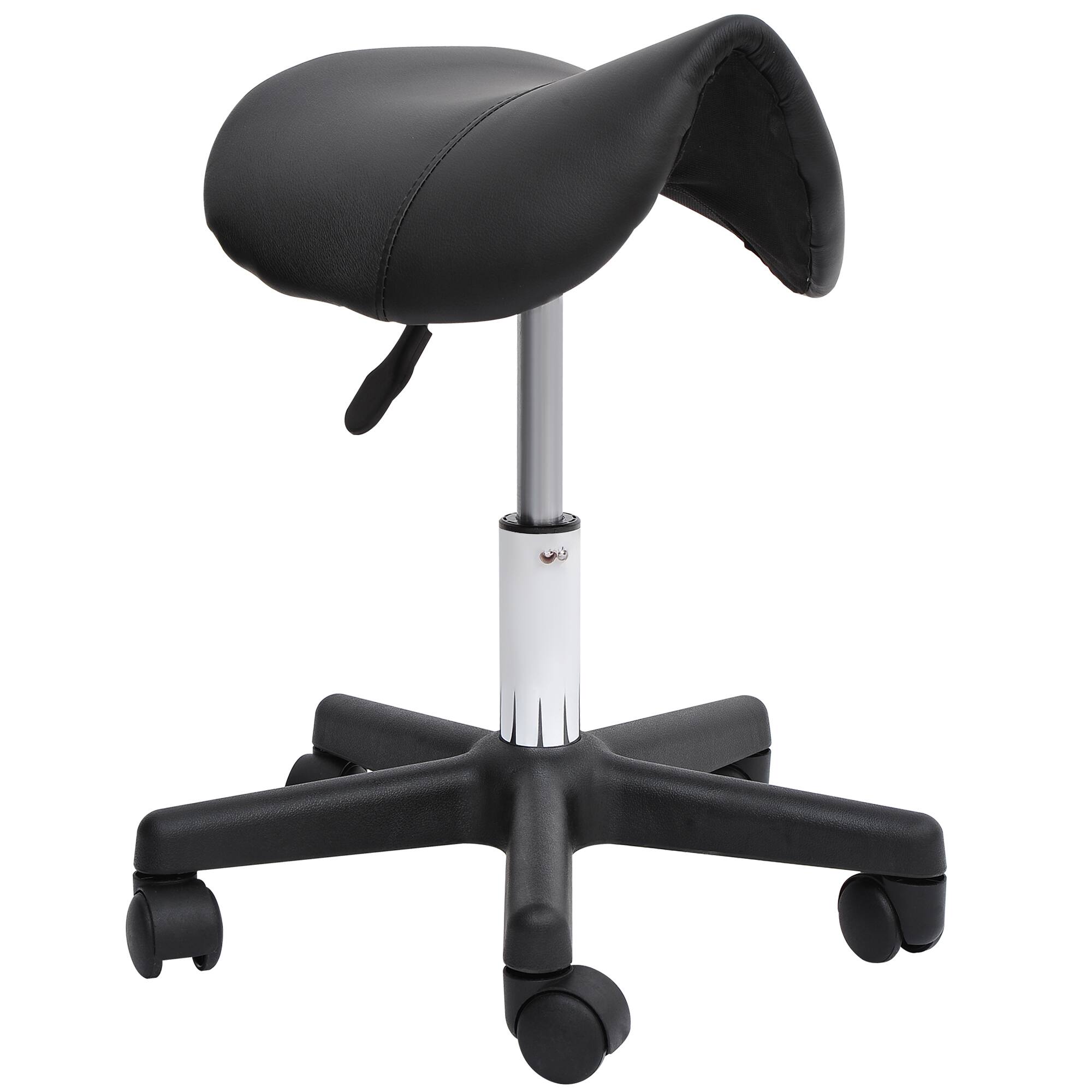 Front. Homcom - Rolling Saddle Stool: Swivel Salon Chair Faux Leather w/Adjustable Height Wheels for Spa, Salon, Office - Black.