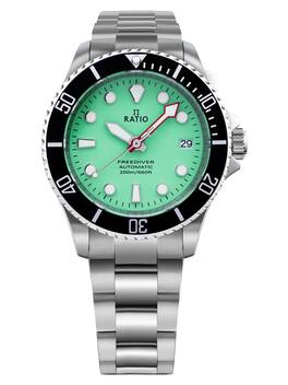 RATIO - FreeDiver Automatic RTF049 Mens Watch Sapphire Crystal Stainless Steel Green Dial 200M Date Display - Green/Silver