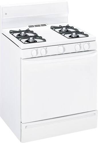 Angle Standard. GE - 30" Freestanding Gas Range - White-on-White.