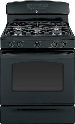 Front Standard. GE - 30" Self-Cleaning Freestanding Gas Convection Range - Black-on-Black.