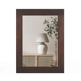Gymax - Wood Framed Wall Mirror for Bathroom Farmhouse Boho Rustic Wall Decoration - Brown