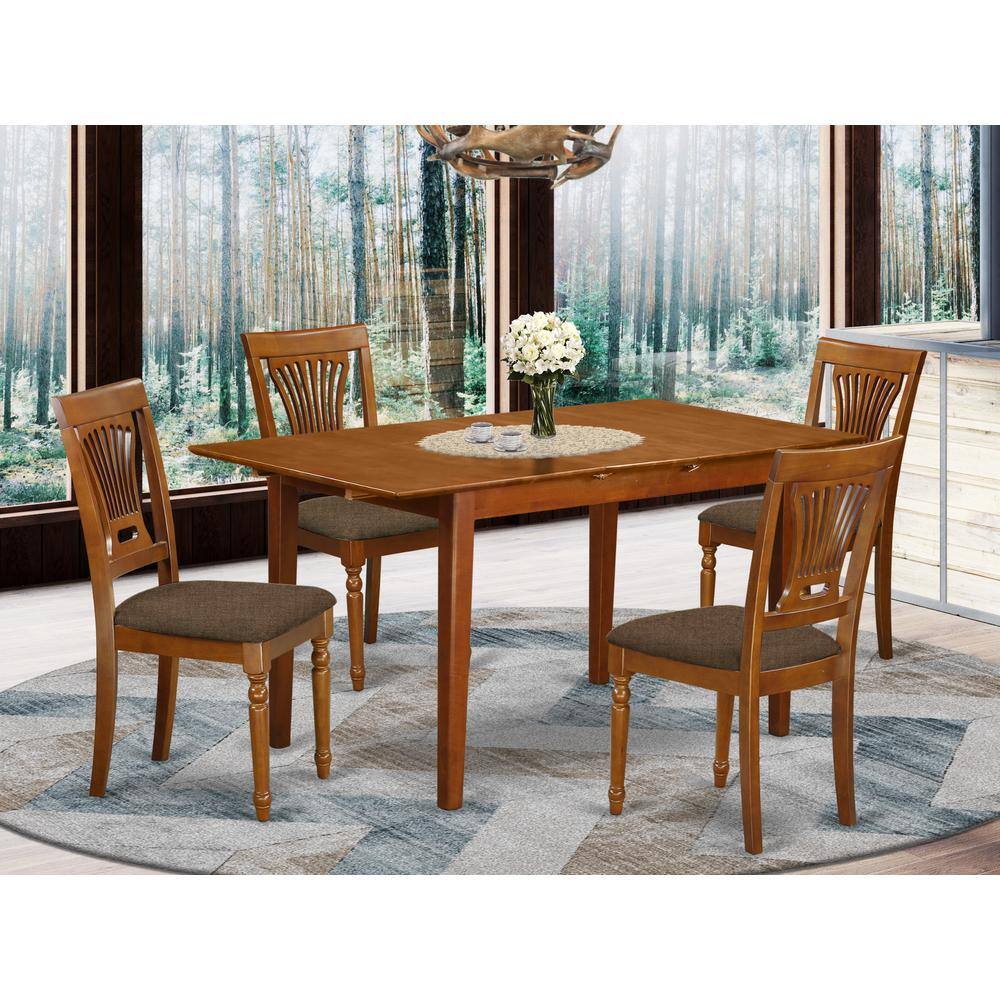 Back. East West Furniture - PSPL5-SBR-C 5 PC Kitchen Table set Table with Leaf and 4 Dining Table Chairs - Saddle Brown.