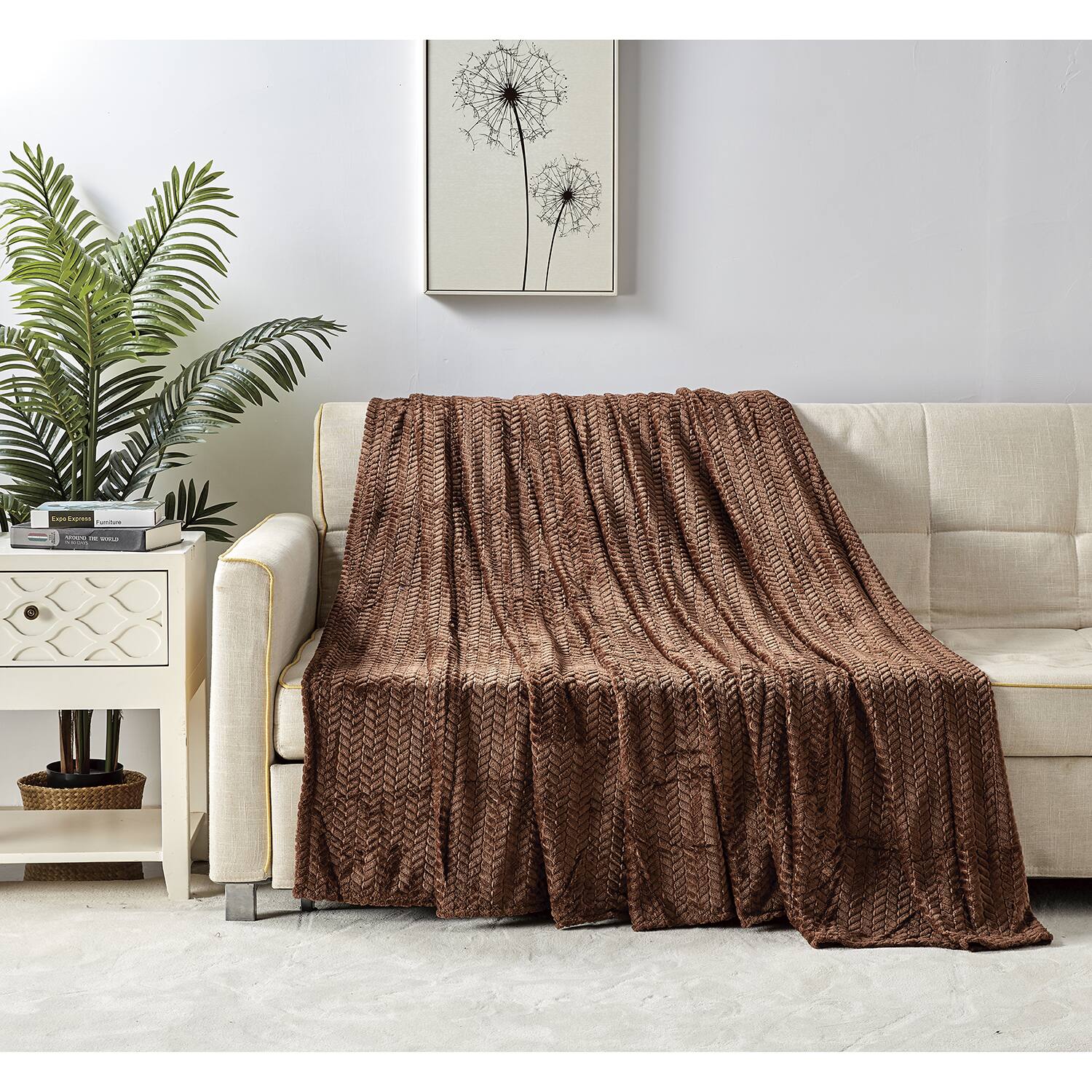 Alt View 2. Noble House - Plazatex Chevron Braided Stylish Soft Comfortable and Lightweight All Seasons Blanket King Choclate - Chocolate.