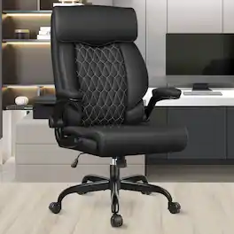 Brick Attic - High-Back Executive Office Chair , Ergonomic Leather Chair with Adjustable Lumbar Support and Flip-Up Armrests - Black