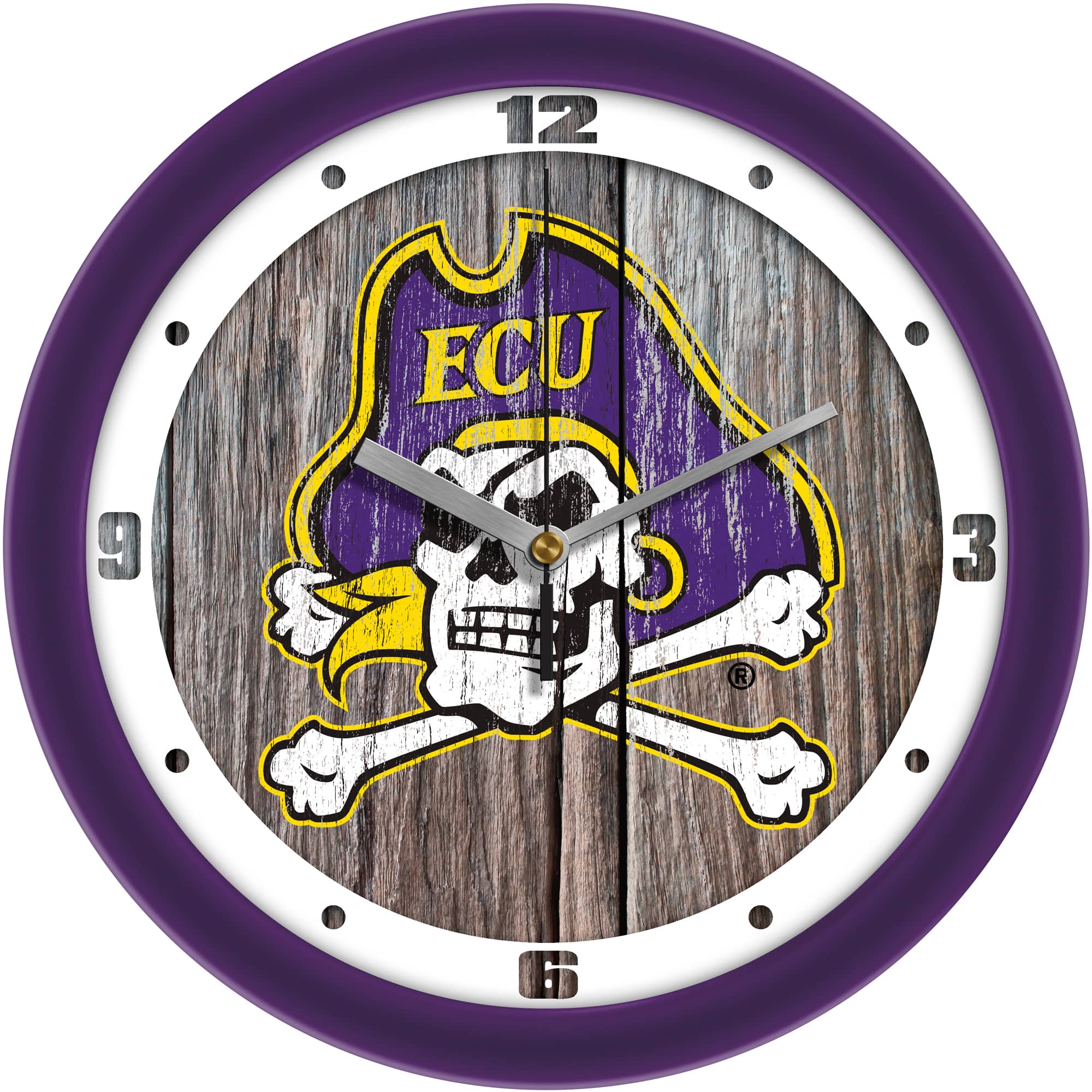 MpDirect - ECU Pirates 11.5'' Suntime Premium Glass Face Weathered Wood Wall Clock - Multicolor