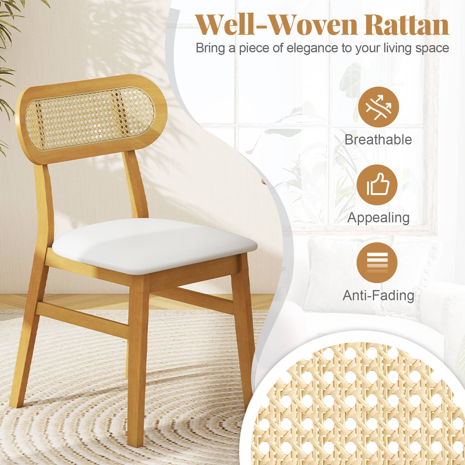 Well-Woven Rattan  
Bring a piece of elegance to your living space  

- Breathable  
- Appealing  
- Anti-Fading
